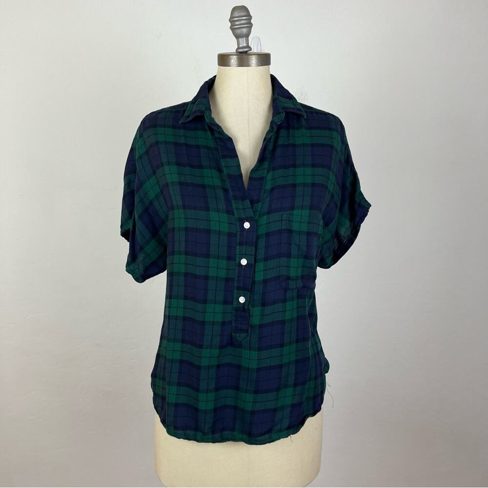 Grayson Green Plaid Short Sleeve Popover Blouse